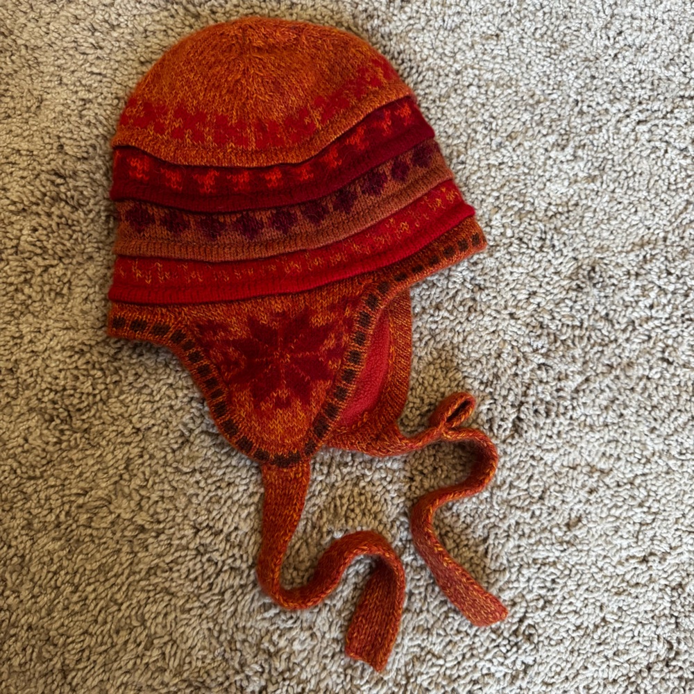 Peruvian store Orange/Red Alpaca Wool Sweater Hat